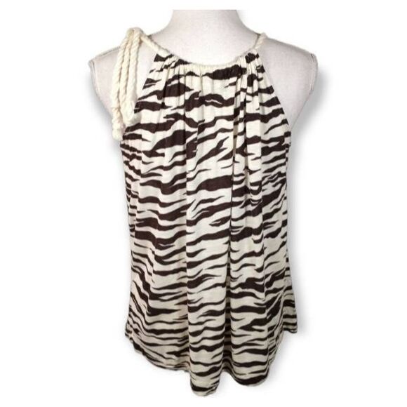 TWENTY ONE CREAM & BLACK ANIMAL-PRINT BLOUSE SZ.M EUC. - Picture 3 of 5